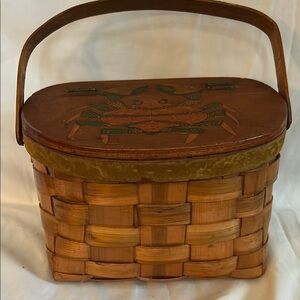 Vintage Woven Basket with Crab Design